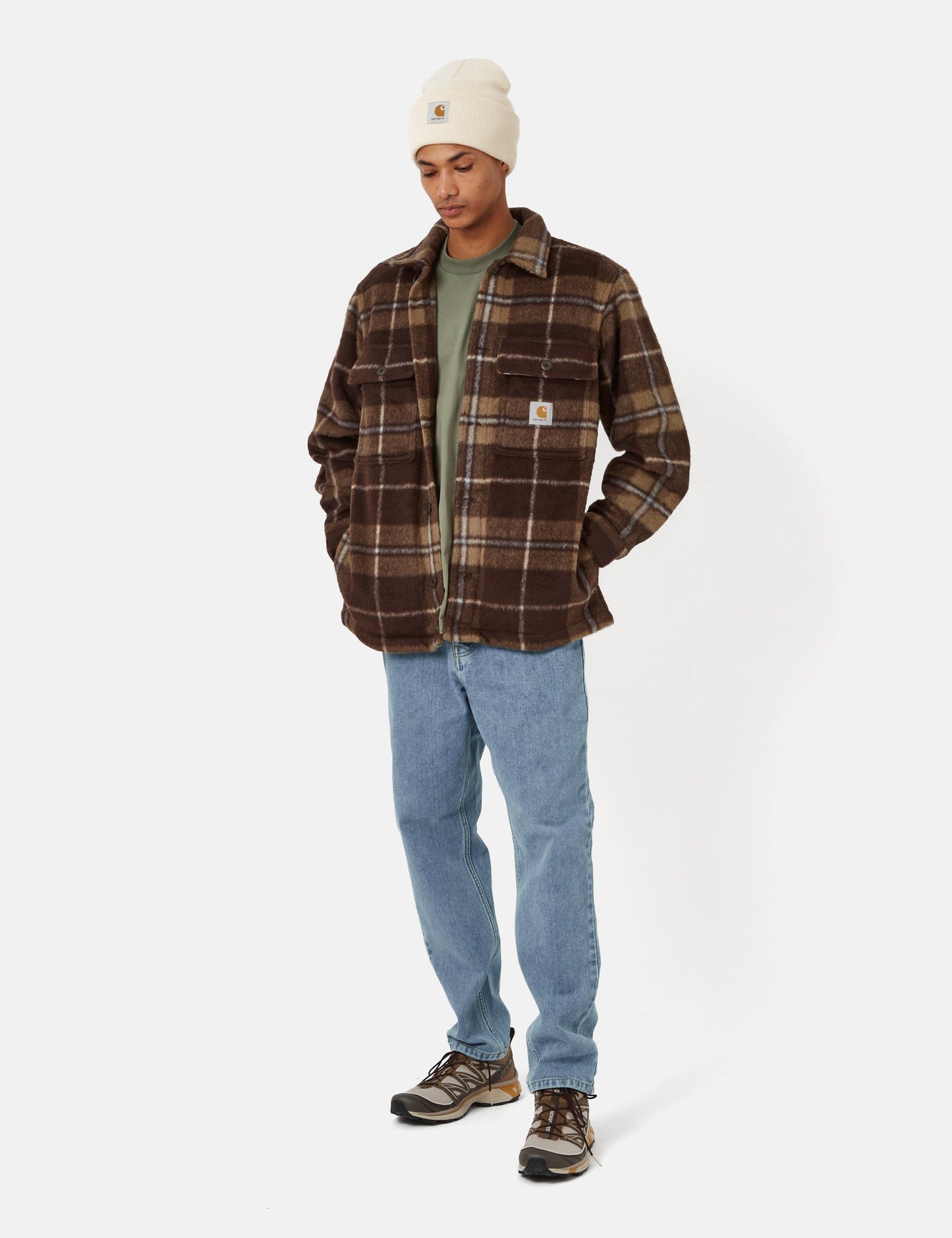 Manning Check Overshirt - Dark Umber Brown/Leather